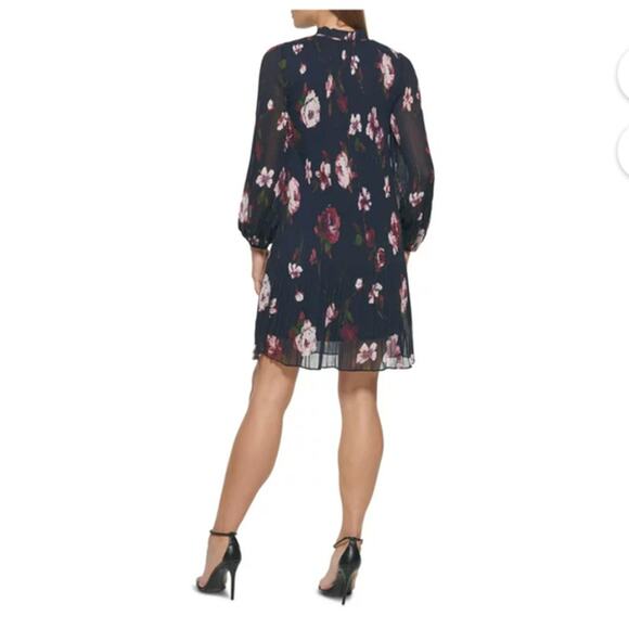 DKNY Dress Long Sleeve Shift Floral Vneck Knee Length Sz 2 - Picture 2 of 7